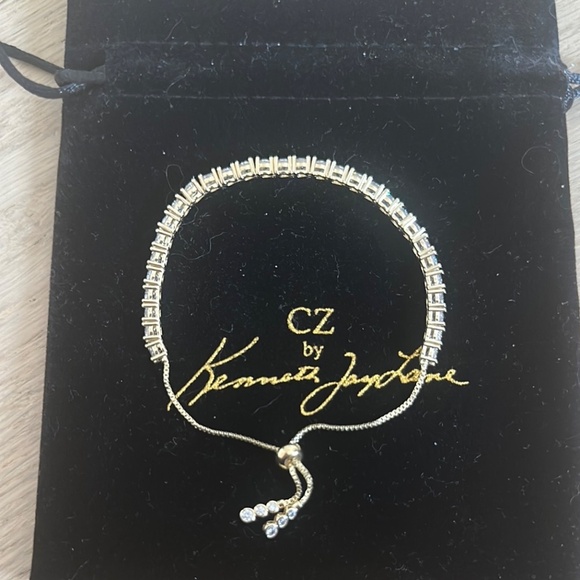 Kenneth Jay Lane Gold and Crystal Tennis Bracelet with Gold Slider - Picture 3 of 9